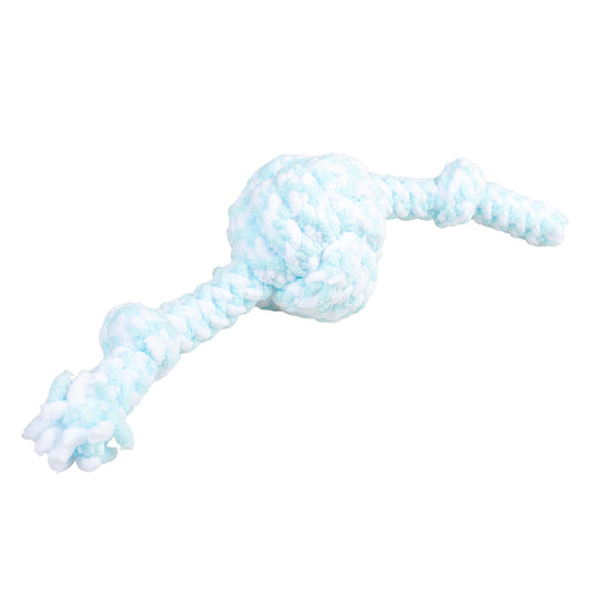 15022 - Puppy balle en corde souple et 2 nœuds Bleu/blanc